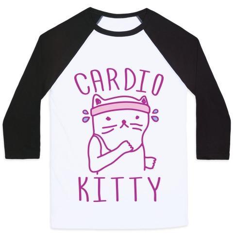 Virgin Teez  Baseball Tee Unisex Classic Baseball Tee / x-small / White/Black CARDIO KITTY UNISEX CLASSIC BASEBALL TEE