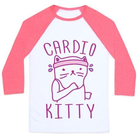 Virgin Teez  Baseball Tee Unisex Classic Baseball Tee / x-small / White/Neon Pink CARDIO KITTY UNISEX CLASSIC BASEBALL TEE