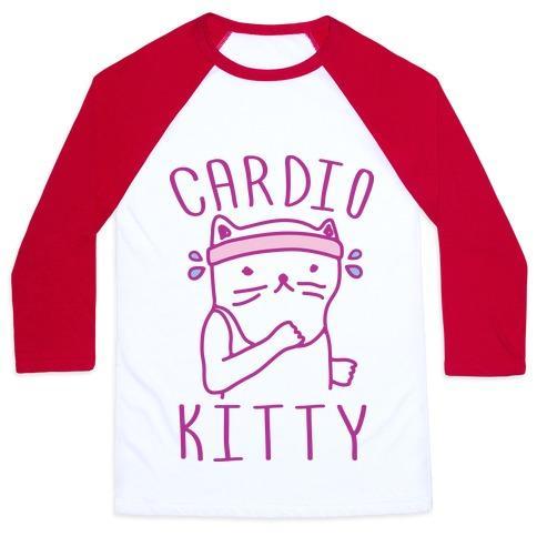 Virgin Teez  Baseball Tee Unisex Classic Baseball Tee / x-small / White/Red CARDIO KITTY UNISEX CLASSIC BASEBALL TEE
