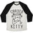 Virgin Teez  Baseball Tee Unisex Tri-Blend Baseball Tee / small / Oatmeal / Black CARDIO KITTY UNISEX TRI-BLEND BASEBALL TEE