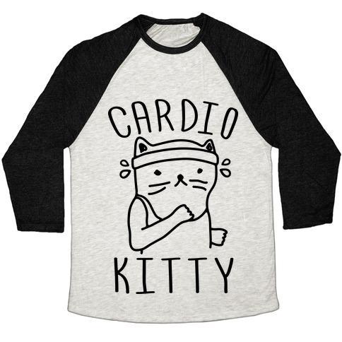 Virgin Teez  Baseball Tee Unisex Tri-Blend Baseball Tee / small / Oatmeal / Black CARDIO KITTY UNISEX TRI-BLEND BASEBALL TEE