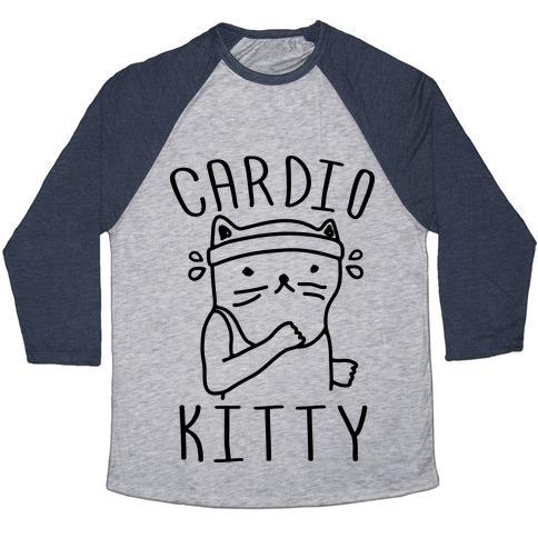 Virgin Teez  Baseball Tee Unisex Tri-Blend Baseball Tee / small / Athletic Gray / Navy CARDIO KITTY UNISEX TRI-BLEND BASEBALL TEE