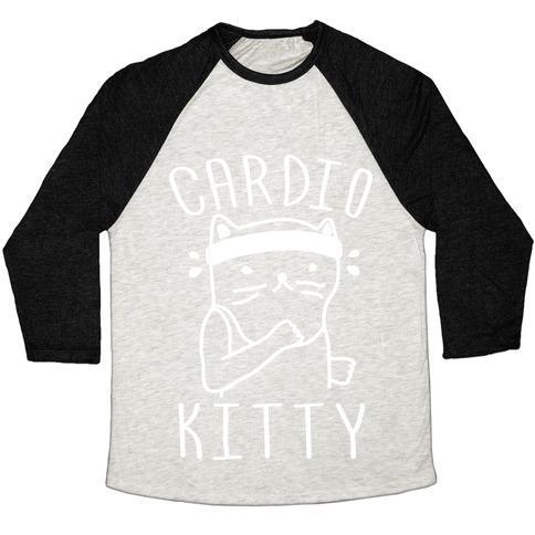 Virgin Teez  Baseball Tee Unisex Tri-Blend Baseball Tee / small / Oatmeal / Black CARDIO KITTY UNISEX TRI-BLEND BASEBALL TEE