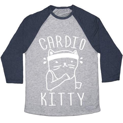 Virgin Teez  Baseball Tee Unisex Tri-Blend Baseball Tee / small / Athletic Gray / Navy CARDIO KITTY UNISEX TRI-BLEND BASEBALL TEE