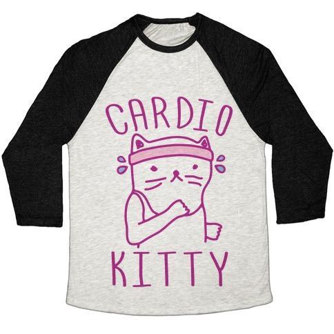 Virgin Teez  Baseball Tee Unisex Tri-Blend Baseball Tee / small / Oatmeal / Black CARDIO KITTY UNISEX TRI-BLEND BASEBALL TEE