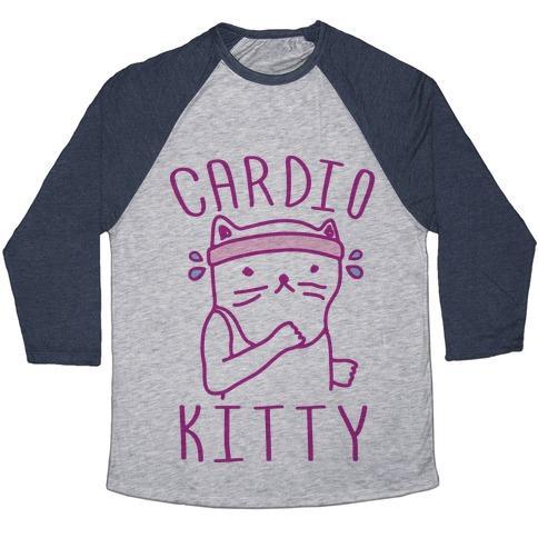 Virgin Teez  Baseball Tee Unisex Tri-Blend Baseball Tee / small / Athletic Gray / Navy CARDIO KITTY UNISEX TRI-BLEND BASEBALL TEE