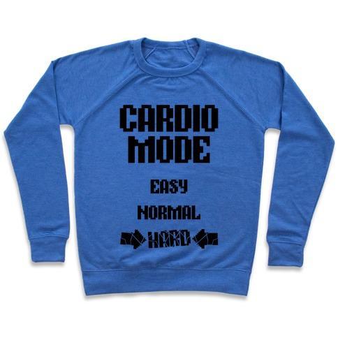 Virgin Teez  Pullover Crewneck Sweatshirt / x-small / Heathered Blue CARDIO MODE: HARD CREWNECK SWEATSHIRT