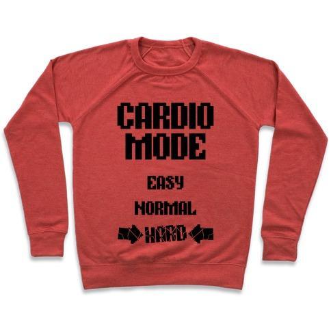 Virgin Teez  Pullover Crewneck Sweatshirt / x-small / Heathered Red CARDIO MODE: HARD CREWNECK SWEATSHIRT