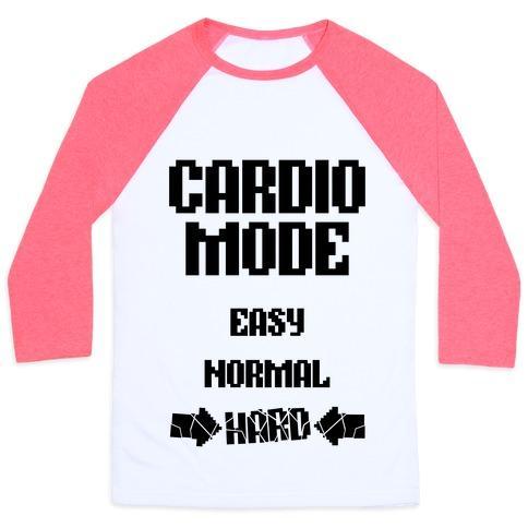 Virgin Teez  Baseball Tee Unisex Classic Baseball Tee / x-small / White/Neon Pink CARDIO MODE: HARD UNISEX CLASSIC BASEBALL TEE