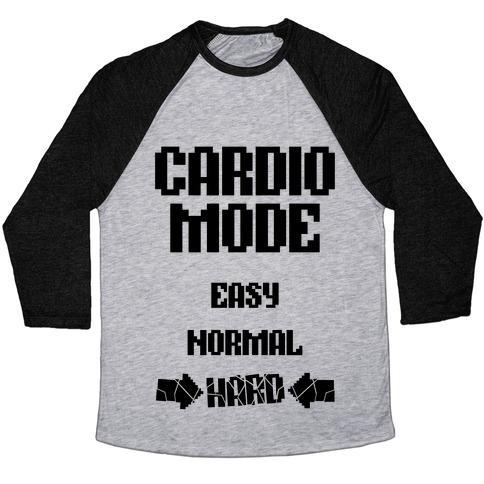 Virgin Teez  Baseball Tee Unisex Tri-Blend Baseball Tee / small / Athletic Gray / Black CARDIO MODE: HARD UNISEX TRI-BLEND BASEBALL TEE