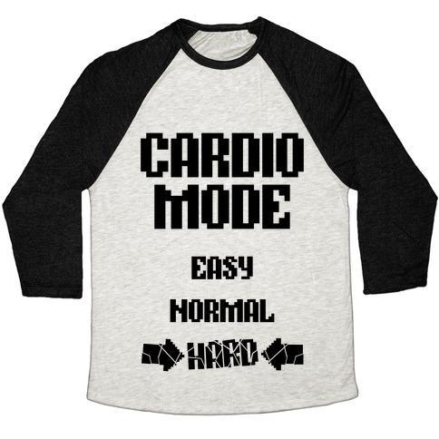 Virgin Teez  Baseball Tee Unisex Tri-Blend Baseball Tee / small / Oatmeal / Black CARDIO MODE: HARD UNISEX TRI-BLEND BASEBALL TEE