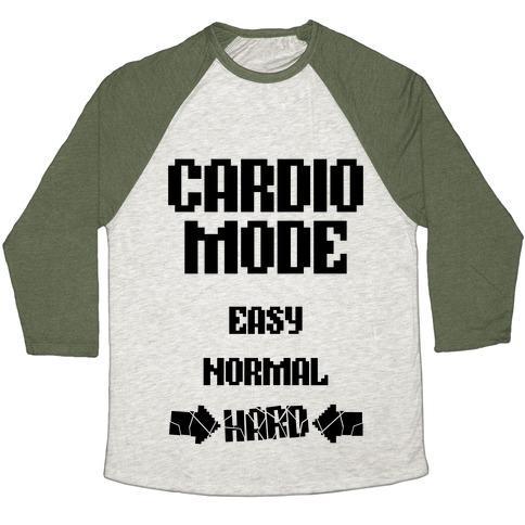 Virgin Teez  Baseball Tee Unisex Tri-Blend Baseball Tee / small / Oatmeal / Moss CARDIO MODE: HARD UNISEX TRI-BLEND BASEBALL TEE