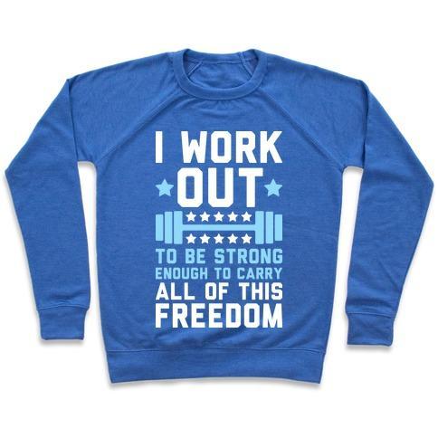 Virgin Teez  Pullover Crewneck Sweatshirt / x-small / Heathered Blue CARRY ALL OF THIS FREEDOM CREWNECK SWEATSHIRT