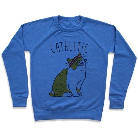 Virgin Teez  Pullover Crewneck Sweatshirt / x-small / Heathered Blue CATHLETIC CREWNECK SWEATSHIRT