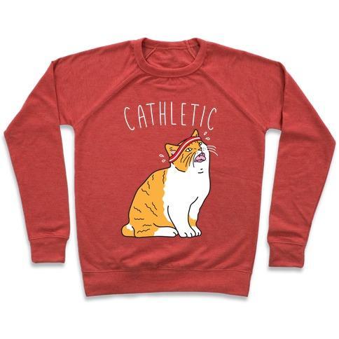Virgin Teez  Pullover Crewneck Sweatshirt / x-small / Heathered Red CATHLETIC CREWNECK SWEATSHIRT