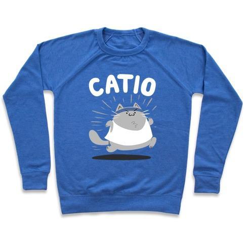 Virgin Teez  Pullover Crewneck Sweatshirt / x-small / Heathered Blue CATIO CREWNECK SWEATSHIRT
