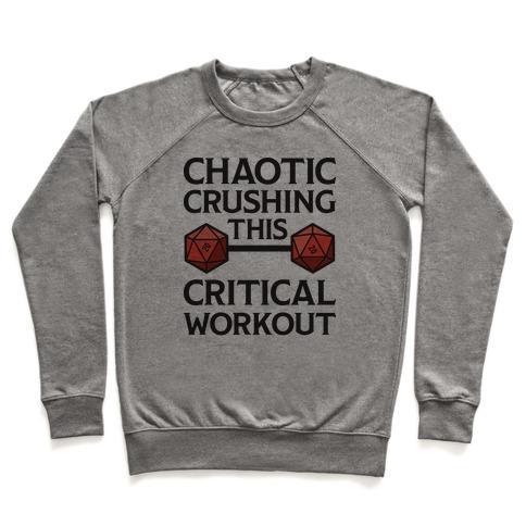 Virgin Teez  Pullover Crewneck Sweatshirt / x-small / Heathered Gray CHAOTIC CRUSHING THIS CRITICAL WORKOUT CREWNECK SWEATSHIRT