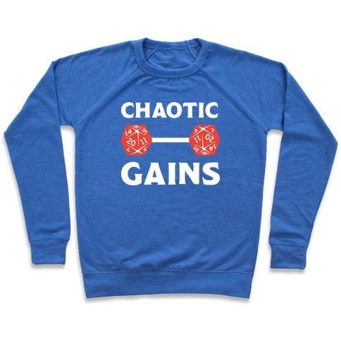 Virgin Teez  Pullover Crewneck Sweatshirt / x-small / Heathered Blue CHAOTIC GAINS CREWNECK SWEATSHIRT