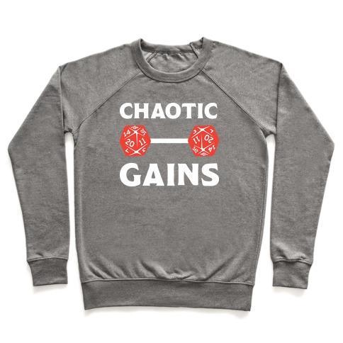 Virgin Teez  Pullover Crewneck Sweatshirt / x-small / Heathered Gray CHAOTIC GAINS CREWNECK SWEATSHIRT