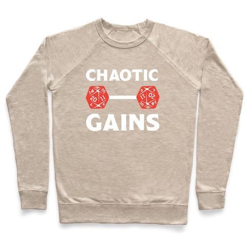 Virgin Teez  Pullover Crewneck Sweatshirt / x-small / Heathered Oatmeal CHAOTIC GAINS CREWNECK SWEATSHIRT