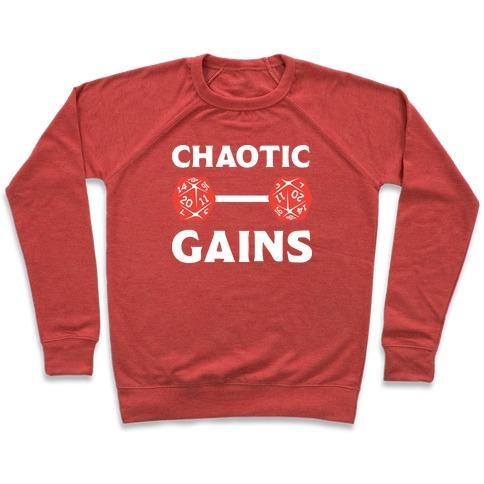 Virgin Teez  Pullover Crewneck Sweatshirt / x-small / Heathered Red CHAOTIC GAINS CREWNECK SWEATSHIRT