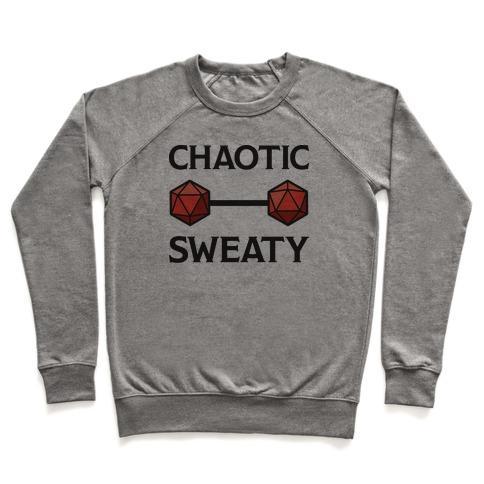 Virgin Teez  Pullover Crewneck Sweatshirt / x-small / Heathered Gray CHAOTIC SWEATY CREWNECK SWEATSHIRT
