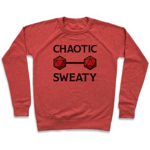 Virgin Teez  Pullover Crewneck Sweatshirt / x-small / Heathered Red CHAOTIC SWEATY CREWNECK SWEATSHIRT