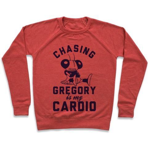 Virgin Teez  Pullover Crewneck Sweatshirt / x-small / Heathered Red CHASING GREGORY IS MY CARDIO CREWNECK SWEATSHIRT