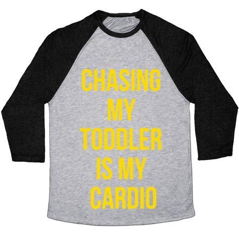 Virgin Teez  Baseball Tee Unisex Tri-Blend Baseball Tee / small / Athletic Gray / Black CHASING MY TODDLER IS MY CARDIO UNISEX TRI-BLEND BASEBALL TEE