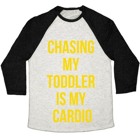 Virgin Teez  Baseball Tee Unisex Tri-Blend Baseball Tee / small / Oatmeal / Black CHASING MY TODDLER IS MY CARDIO UNISEX TRI-BLEND BASEBALL TEE