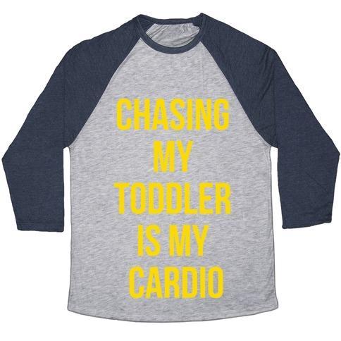 Virgin Teez  Baseball Tee Unisex Tri-Blend Baseball Tee / small / Athletic Gray / Navy CHASING MY TODDLER IS MY CARDIO UNISEX TRI-BLEND BASEBALL TEE
