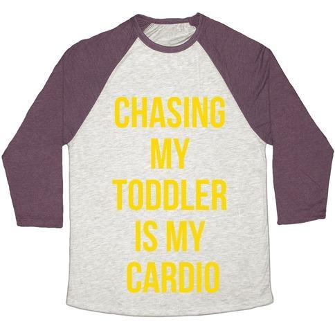 Virgin Teez  Baseball Tee Unisex Tri-Blend Baseball Tee / small / Oatmeal / Maroon CHASING MY TODDLER IS MY CARDIO UNISEX TRI-BLEND BASEBALL TEE