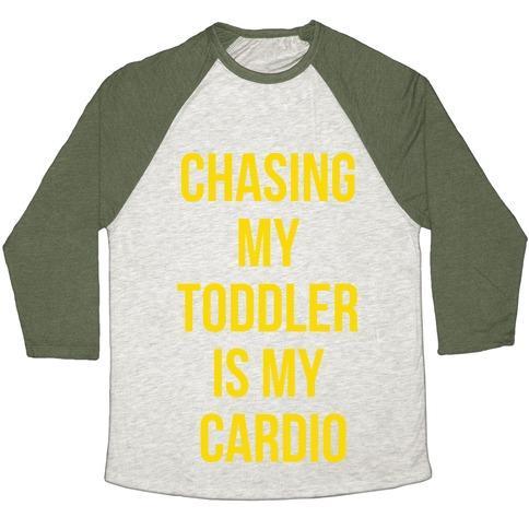 Virgin Teez  Baseball Tee Unisex Tri-Blend Baseball Tee / small / Oatmeal / Moss CHASING MY TODDLER IS MY CARDIO UNISEX TRI-BLEND BASEBALL TEE