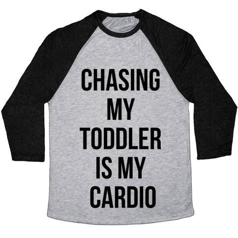 Virgin Teez  Baseball Tee Unisex Tri-Blend Baseball Tee / small / Athletic Gray / Black CHASING MY TODDLER IS MY CARDIO UNISEX TRI-BLEND BASEBALL TEE