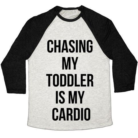 Virgin Teez  Baseball Tee Unisex Tri-Blend Baseball Tee / small / Oatmeal / Black CHASING MY TODDLER IS MY CARDIO UNISEX TRI-BLEND BASEBALL TEE