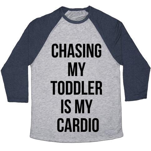 Virgin Teez  Baseball Tee Unisex Tri-Blend Baseball Tee / small / Athletic Gray / Navy CHASING MY TODDLER IS MY CARDIO UNISEX TRI-BLEND BASEBALL TEE