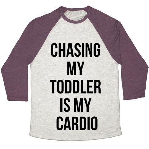 Virgin Teez  Baseball Tee Unisex Tri-Blend Baseball Tee / small / Oatmeal / Maroon CHASING MY TODDLER IS MY CARDIO UNISEX TRI-BLEND BASEBALL TEE