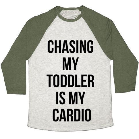 Virgin Teez  Baseball Tee Unisex Tri-Blend Baseball Tee / small / Oatmeal / Moss CHASING MY TODDLER IS MY CARDIO UNISEX TRI-BLEND BASEBALL TEE