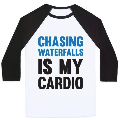 Virgin Teez  Baseball Tee Unisex Classic Baseball Tee / x-small / White/Black CHASING WATERFALLS IS MY CARDIO UNISEX CLASSIC BASEBALL TEE