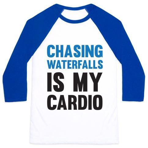 Virgin Teez  Baseball Tee Unisex Classic Baseball Tee / x-small / White/Blue CHASING WATERFALLS IS MY CARDIO UNISEX CLASSIC BASEBALL TEE
