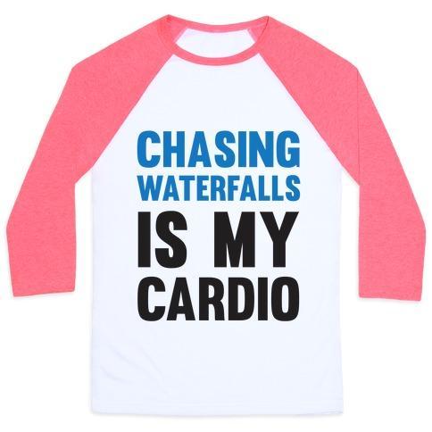 Virgin Teez  Baseball Tee Unisex Classic Baseball Tee / x-small / White/Neon Pink CHASING WATERFALLS IS MY CARDIO UNISEX CLASSIC BASEBALL TEE