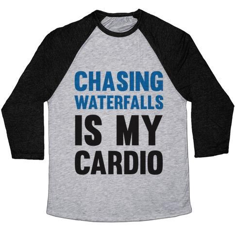 Virgin Teez  Baseball Tee Unisex Tri-Blend Baseball Tee / small / Athletic Gray / Black CHASING WATERFALLS IS MY CARDIO UNISEX TRI-BLEND BASEBALL TEE