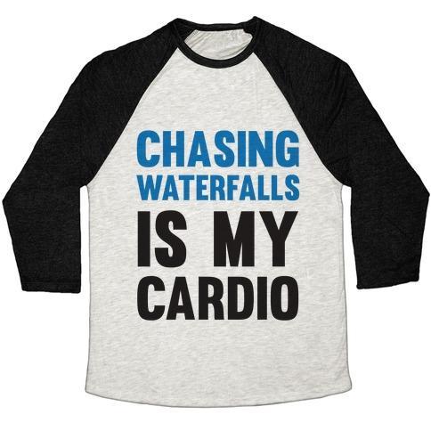 Virgin Teez  Baseball Tee Unisex Tri-Blend Baseball Tee / small / Oatmeal / Black CHASING WATERFALLS IS MY CARDIO UNISEX TRI-BLEND BASEBALL TEE