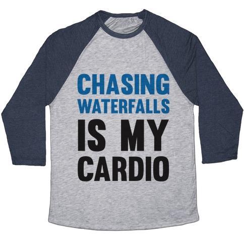 Virgin Teez  Baseball Tee Unisex Tri-Blend Baseball Tee / small / Athletic Gray / Navy CHASING WATERFALLS IS MY CARDIO UNISEX TRI-BLEND BASEBALL TEE