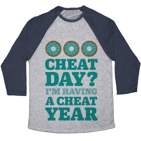 Virgin Teez  Baseball Tee Unisex Tri-Blend Baseball Tee / small / Athletic Gray / Navy CHEAT DAY? I'M HAVING A CHEAT YEAR UNISEX TRI-BLEND BASEBALL TEE