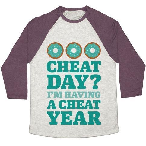 Virgin Teez  Baseball Tee Unisex Tri-Blend Baseball Tee / small / Oatmeal / Maroon CHEAT DAY? I'M HAVING A CHEAT YEAR UNISEX TRI-BLEND BASEBALL TEE