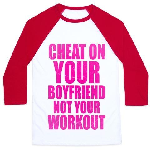 Virgin Teez  Baseball Tee Unisex Classic Baseball Tee / x-small / White/Red CHEAT ON YOUR BOYFRIEND NOT YOUR WORKOUT UNISEX CLASSIC BASEBALL TEE