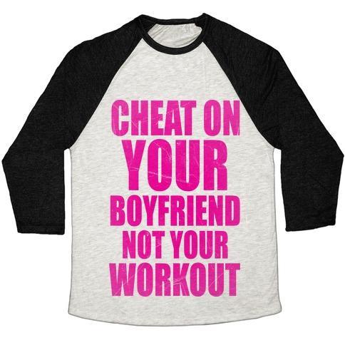 Virgin Teez  Baseball Tee Unisex Tri-Blend Baseball Tee / small / Oatmeal / Black CHEAT ON YOUR BOYFRIEND NOT YOUR WORKOUT UNISEX TRI-BLEND BASEBALL TEE