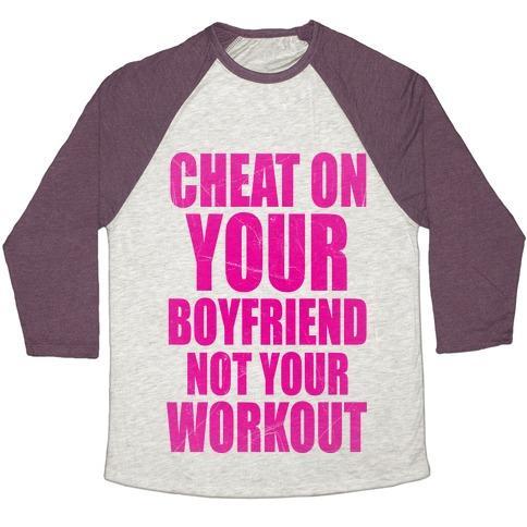 Virgin Teez  Baseball Tee Unisex Tri-Blend Baseball Tee / small / Oatmeal / Maroon CHEAT ON YOUR BOYFRIEND NOT YOUR WORKOUT UNISEX TRI-BLEND BASEBALL TEE