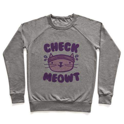 Virgin Teez  Pullover Crewneck Sweatshirt / x-small / Heathered Gray CHECK MEOWT CREWNECK SWEATSHIRT
